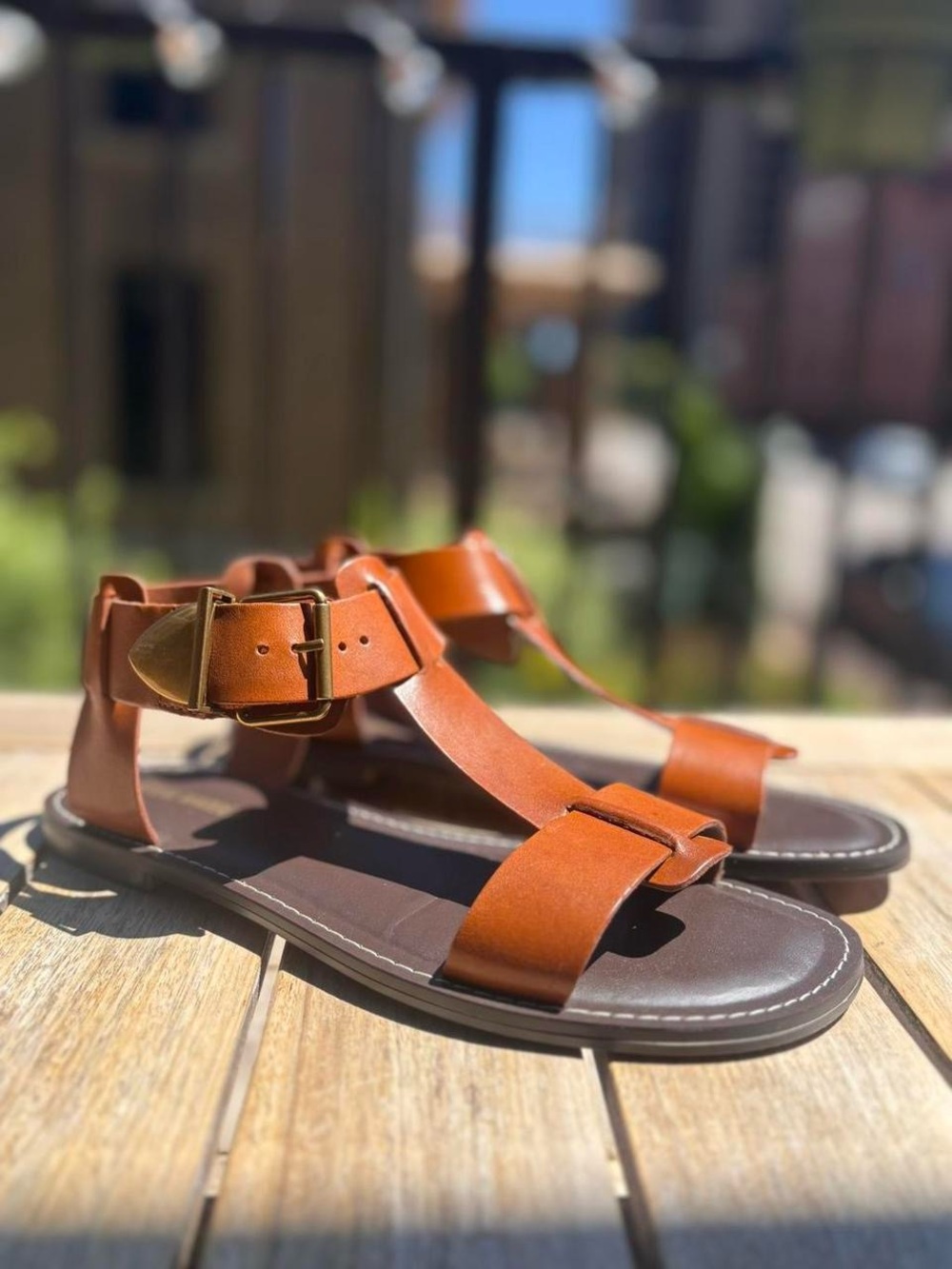 Steve Madden Women's Cognac Leather T‑Strap Sandals
